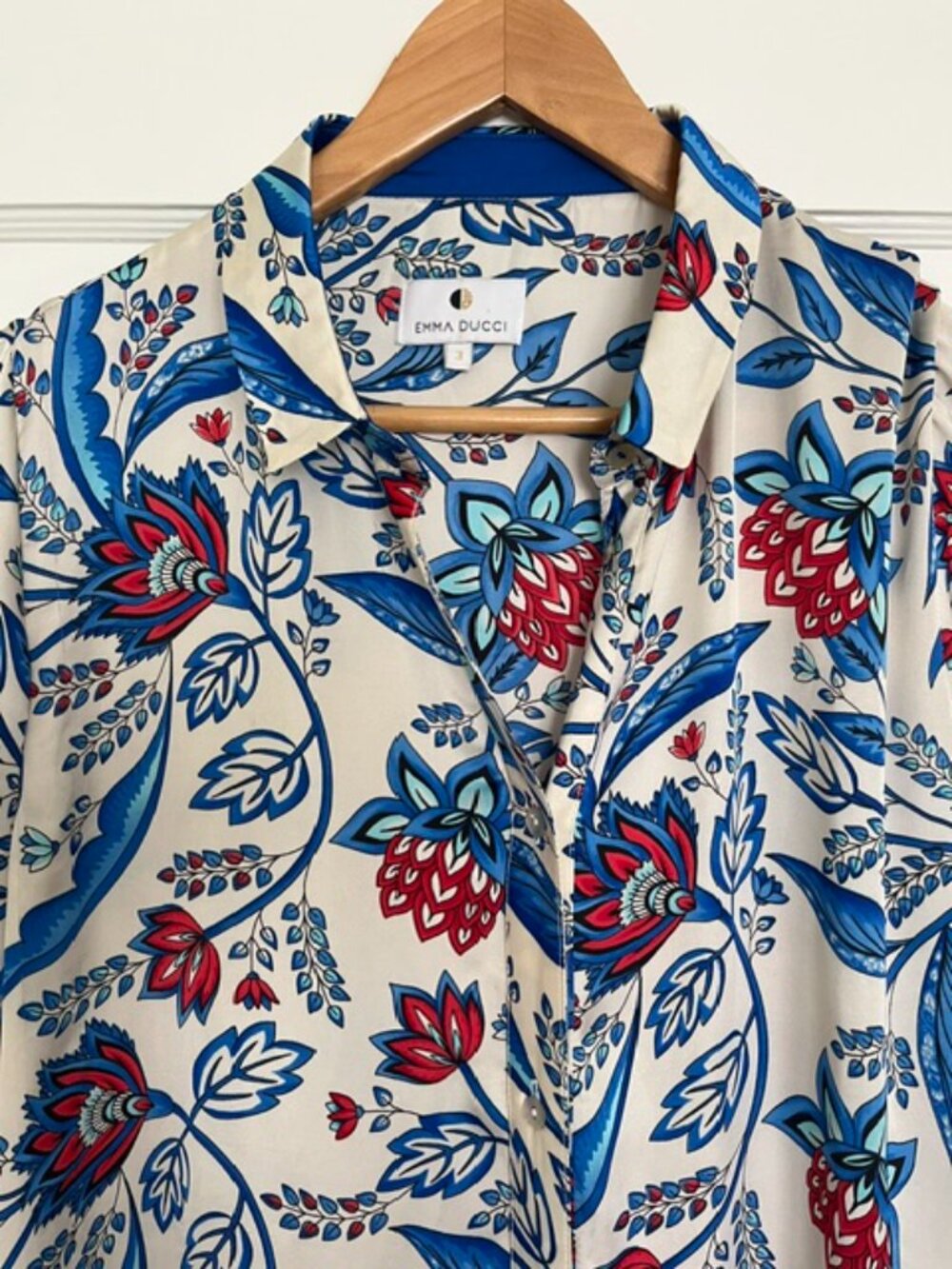 French Designer Emma Ducci 100% Silk Maxi Shirt Dress | Size 10 - Picture 3 of 12